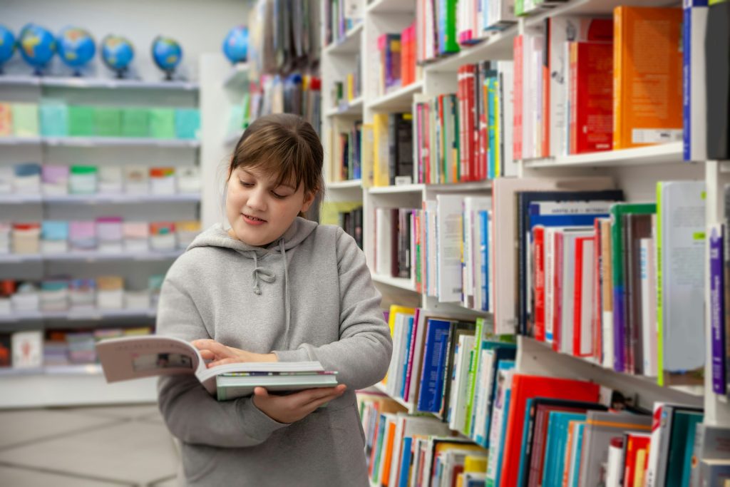 girl reading book.