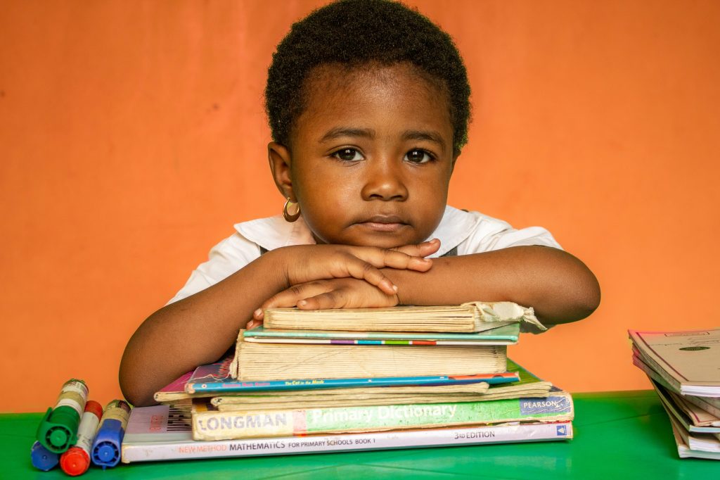 child looking bord.